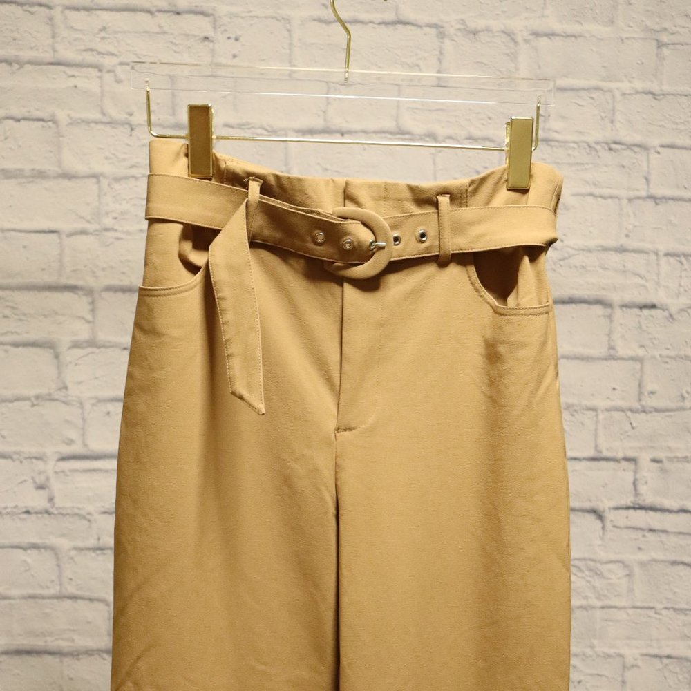 Zara 70s Style Flared Boot Cut Tan Dress Pants / Trousers With Belt